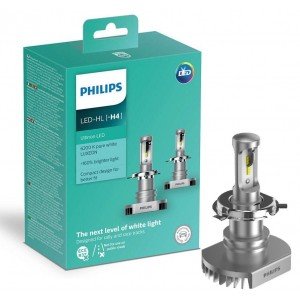 Kit Led Farol H4 Philips Ultinon 12V 6200K 160% + Luz